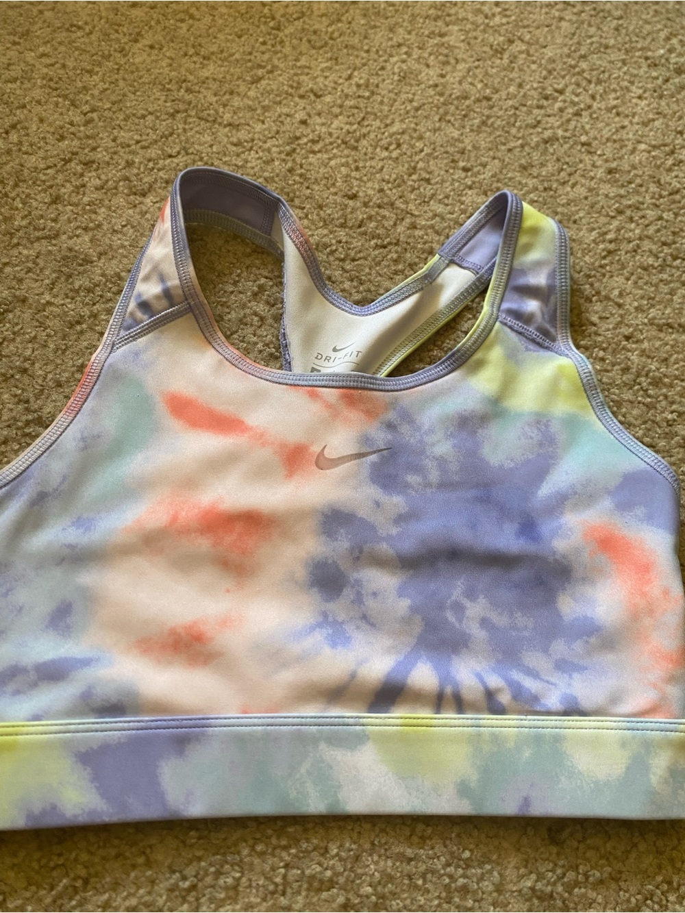 Nike Women's Dri-FIT Swoosh Tie Dye Sports Bra Pastel Purple Size Small S